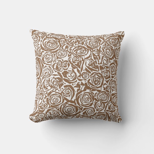 Modern Abstract Rose Pattern,Taupe Tan and White Throw Pillow (Front)