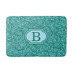 Modern Abstract Rose Pattern, Teal and Aqua Bath Mat