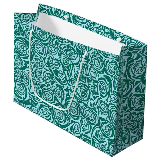 Modern Abstract Rose Pattern, Teal and Aqua Large Gift Bag (Front Angled)