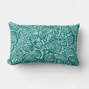 Modern Abstract Rose Pattern, Teal and Aqua Lumbar Pillow