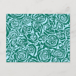 Modern Abstract Rose Pattern, Teal and Aqua Postcard