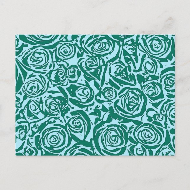 Modern Abstract Rose Pattern, Teal and Aqua Postcard (Front)