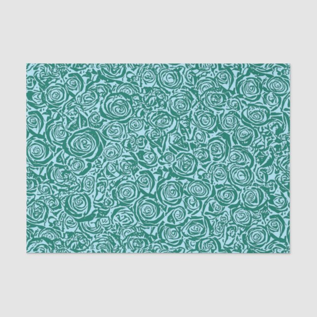 Modern Abstract Rose Pattern, Teal and Aqua Tissue Paper (Front)