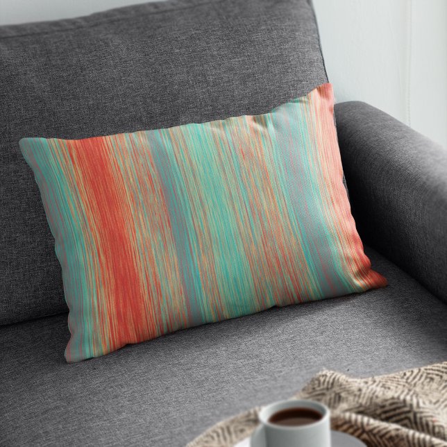 Modern Abstract Rough Stripe Red Orange Turquoise Accent Pillow (Creator Uploaded)