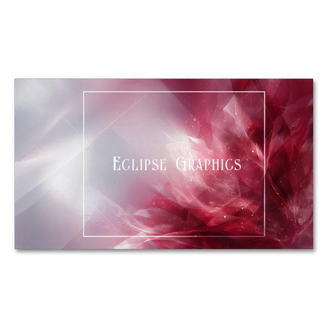Modern Abstract Ruby Red White Light Flow Magnetic Business Card (Front)