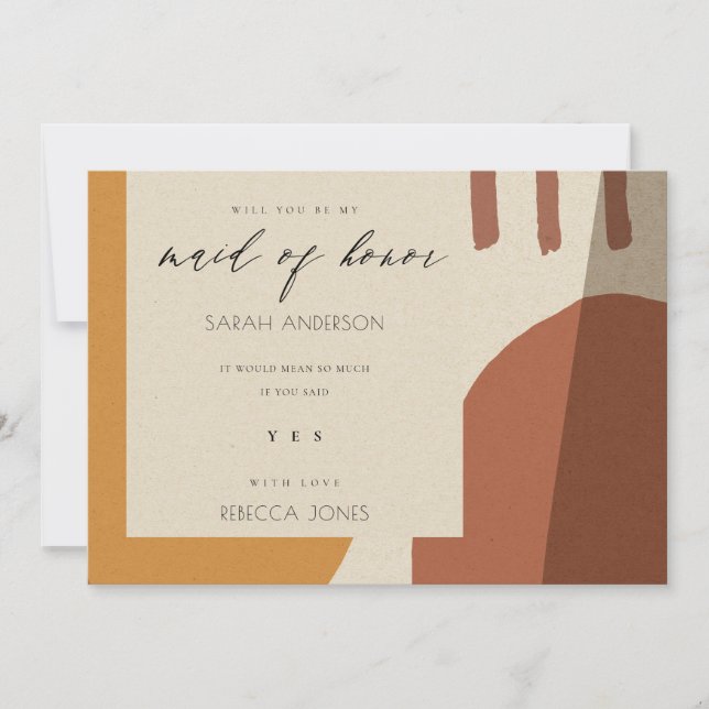 MODERN ABSTRACT RUST ARTISTIC BE MY MAID OF HONOR INVITATION (Front)