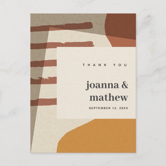 MODERN ABSTRACT RUST ARTISTIC WEDDING THANK YOU POSTCARD (Front)