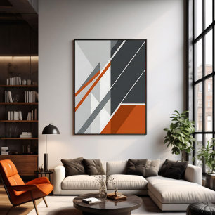 Modern Abstract Rust Orange Grey Poster