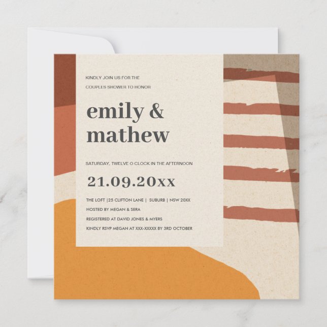 MODERN ABSTRACT RUST YELLOW ART COUPLES SHOWER INVITATION (Front)
