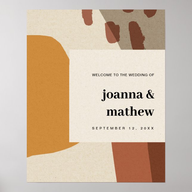 MODERN ABSTRACT RUST YELLOW ART WELCOME WEDDING POSTER (Front)