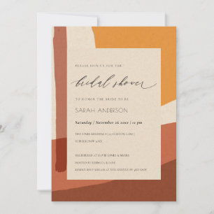 MODERN ABSTRACT RUST YELLOW ARTISTIC BRIDAL SHOWER INVITATION