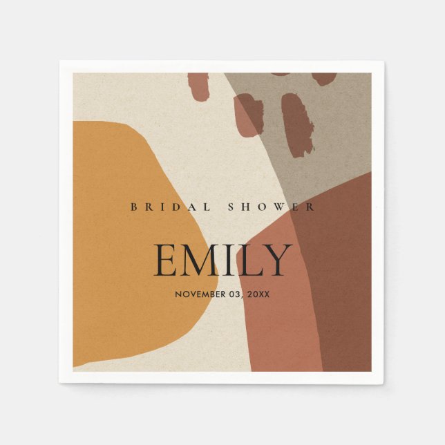 MODERN ABSTRACT RUST YELLOW ARTISTIC BRIDAL SHOWER NAPKIN (Front)