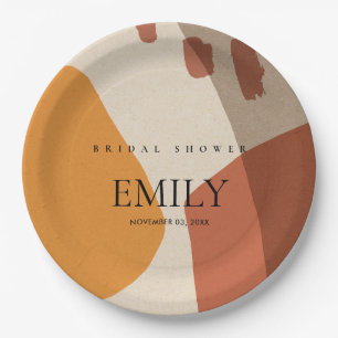 MODERN ABSTRACT RUST YELLOW ARTISTIC BRIDAL SHOWER PAPER PLATE