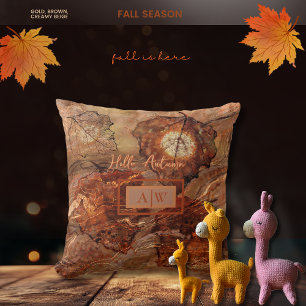 Modern Abstract Rustic Brown Autumn with Monogram Throw Pillow