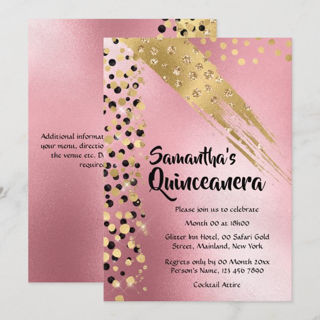 Modern abstract safari glitter gold pink party invitation (Front/Back)