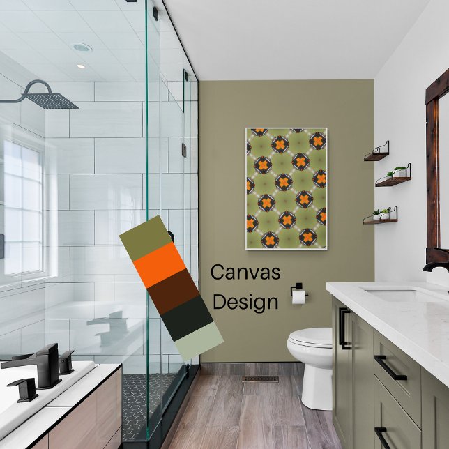 Modern abstract sage green with orange squares canvas print (Creator Uploaded)