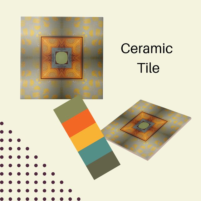 Modern abstract sage green with orange squares tile (Creator Uploaded)