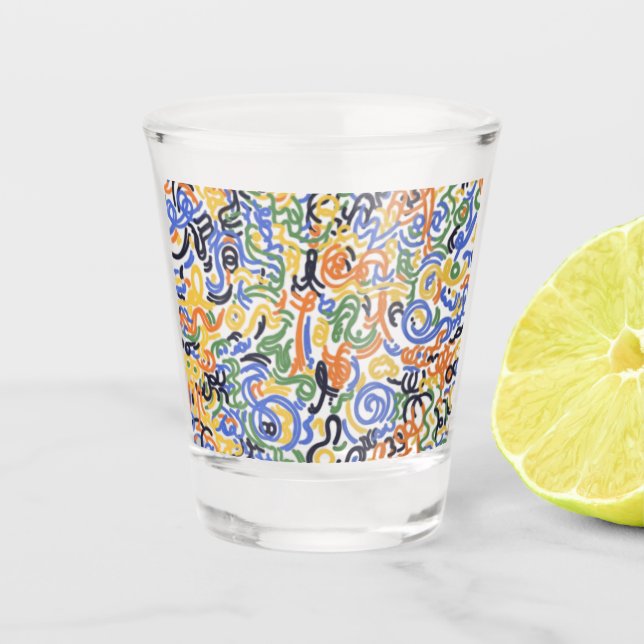 Modern Abstract Scribble Shot Glass - Colourful Ba (Front)