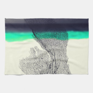 Modern Abstract Sea Coral Reef on Beach Background Kitchen Towel