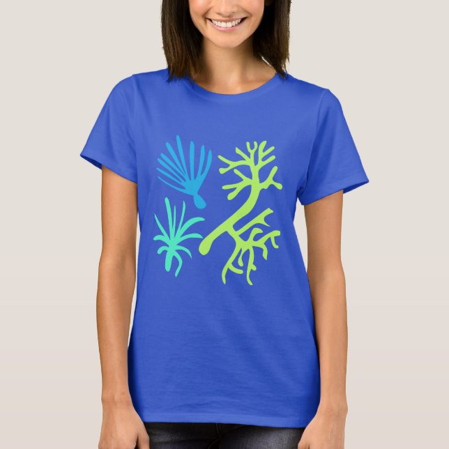 Modern Abstract Sea Life Lime Green and Aqua  T-Shirt (Front)