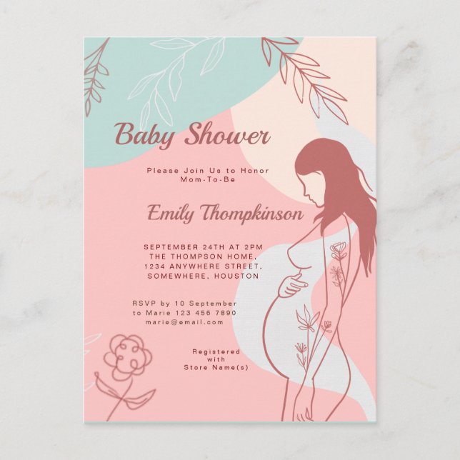 Modern Abstract Shape Expectant Mom Baby Shower Postcard (Front)