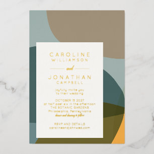 Modern Abstract Shape Teal Taupe Chic Wedding Gold