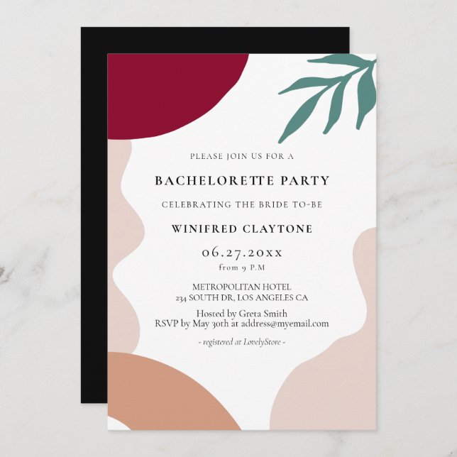 Modern abstract shapes Bachelorette Party Invitation (Front/Back)