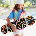 Modern Abstract Shapes Custom Personalized Name Skateboard<br><div class="desc">Modern Abstract Shapes Custom Personalized Name Skateboard features your personalized name in modern typography with colourful abstract shapes on a black background. Personalize by editing the text in the text box provided. Give a custom made gift, personalized skateboard to your favourite skateboarder for Christmas, birthday or your BFF. Designed by...</div>