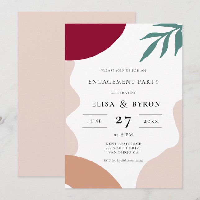 Modern abstract shapes engagement party invitation (Front/Back)