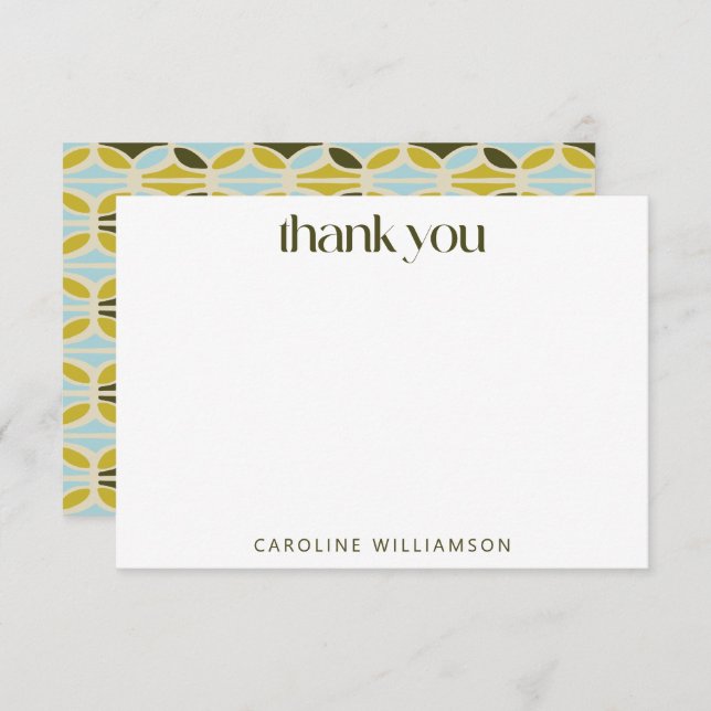 Modern Abstract Shapes Green Blue Custom Name  Thank You Card (Front/Back)