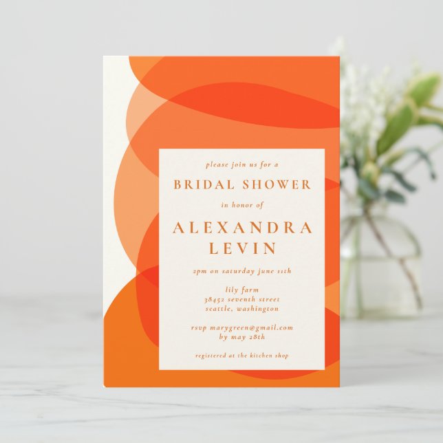 Modern Abstract Shapes in Orange Bridal Shower Inv Invitation (Standing Front)