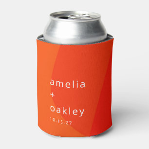 Modern Abstract Shapes Orange Bold Custom Wedding Can Cooler
