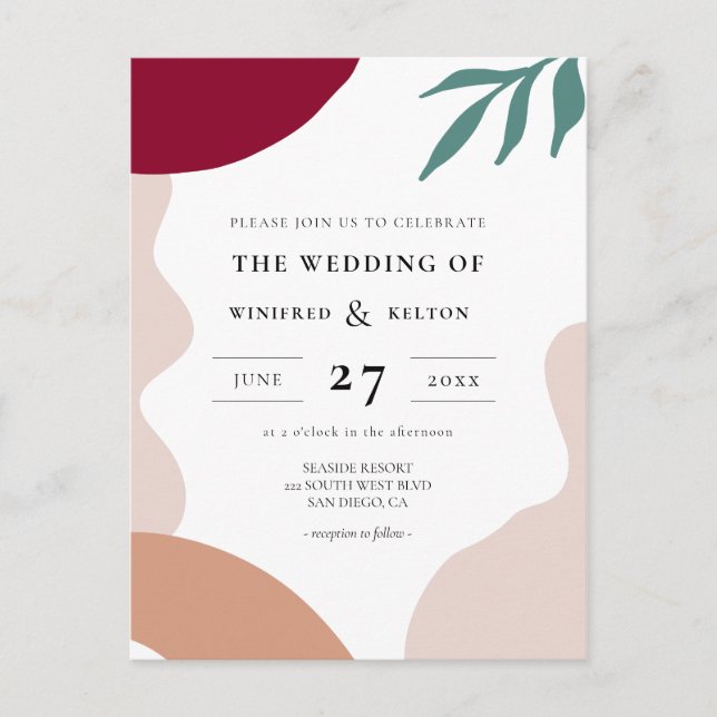 Modern abstract shapes wedding invitation postcard (Front)
