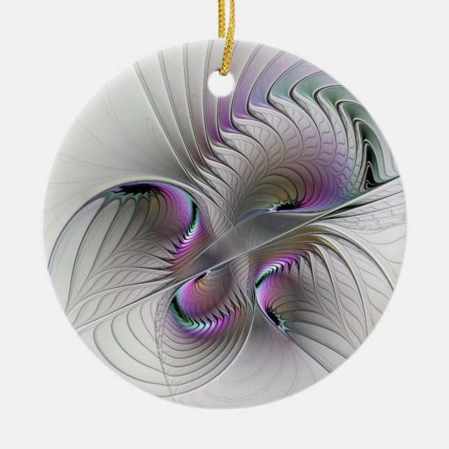 Modern Abstract Shy Fantasy Figure Fractal Art Ceramic Ornament (Front)