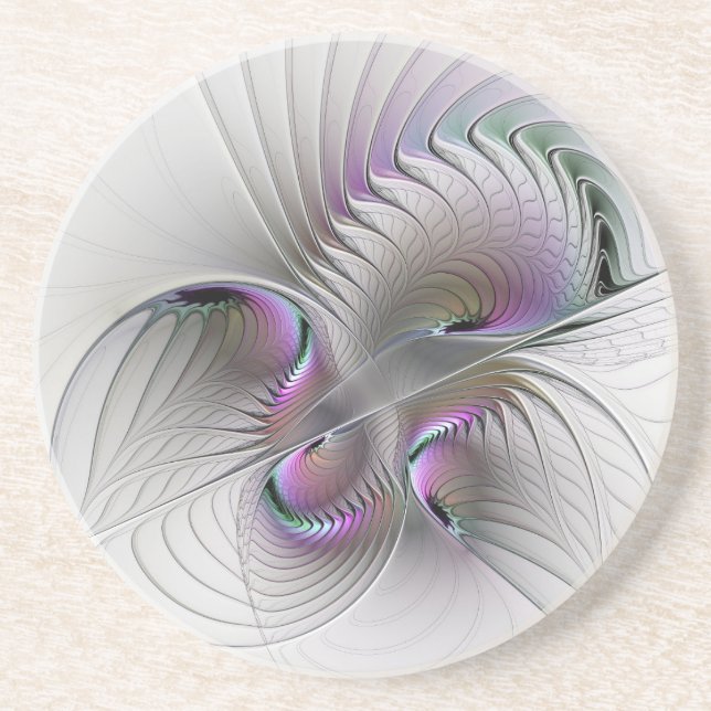 Modern Abstract Shy Fantasy Figure Fractal Art Coaster (Front)