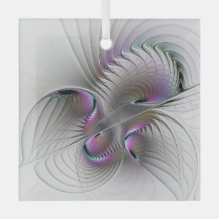 Modern Abstract Shy Fantasy Figure Fractal Art Glass Ornament