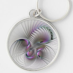 Modern Abstract Shy Fantasy Figure Fractal Art Keychain