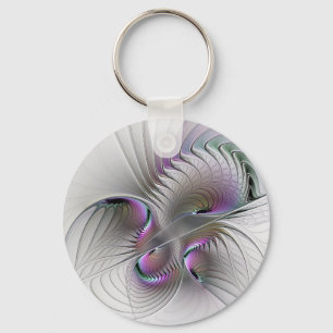 Modern Abstract Shy Fantasy Figure Fractal Art Keychain