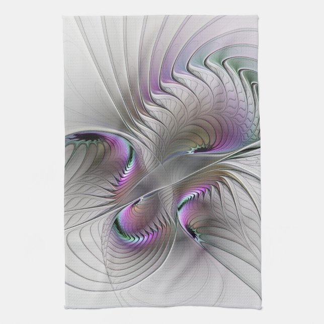 Modern Abstract Shy Fantasy Figure Fractal Art Kitchen Towel (Vertical)