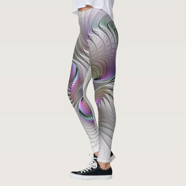 Modern Abstract Shy Fantasy Figure Fractal Art Leggings (Left)