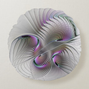 Modern Abstract Shy Fantasy Figure Fractal Art Round Pillow