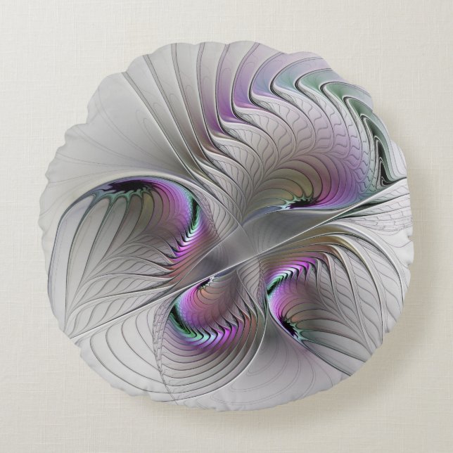 Modern Abstract Shy Fantasy Figure Fractal Art Round Pillow (Front)
