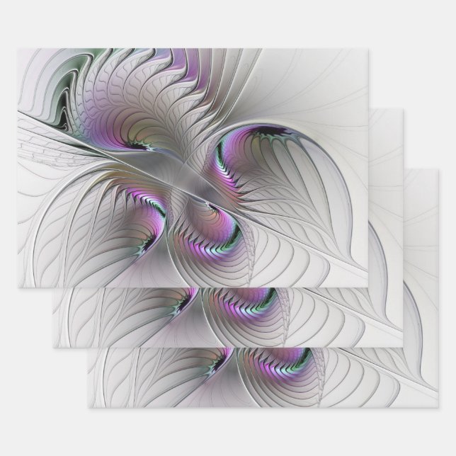 Modern Abstract Shy Fantasy Figure Fractal Art Wrapping Paper Sheet (Set)