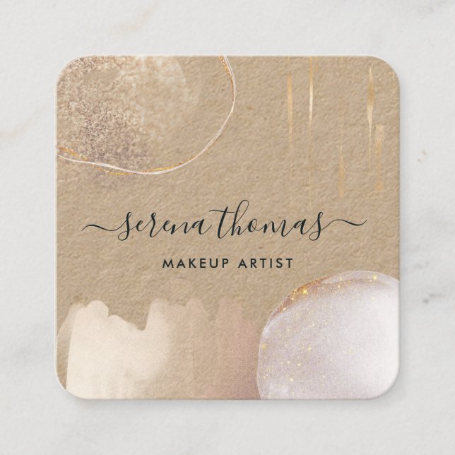Modern Abstract Signature Blush Gold watercolor Square Business Card (Front)