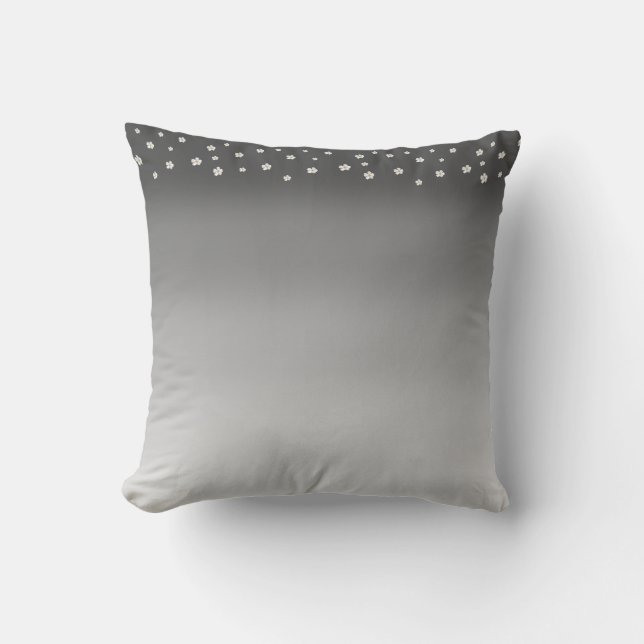 Modern abstract silver grey gradient & flowers throw pillow (Front)