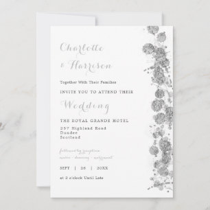 Modern Abstract Silver White Photo Wedding Invitation