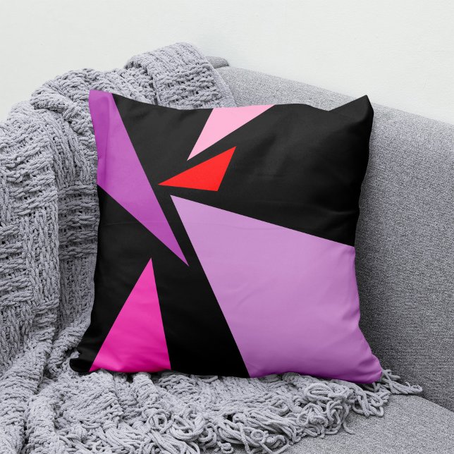 Modern Abstract Simple Geometric Red pink Black Throw Pillow (Creator Uploaded)