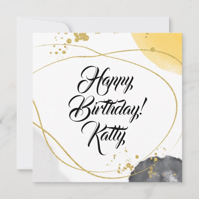 Modern Abstract Simple Script Happy Birthday Card (Front)