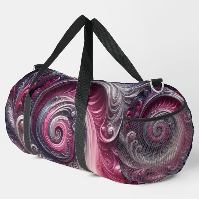 Modern Abstract Simple Swirling Pink and Purple Duffle Bag (Right Corner)