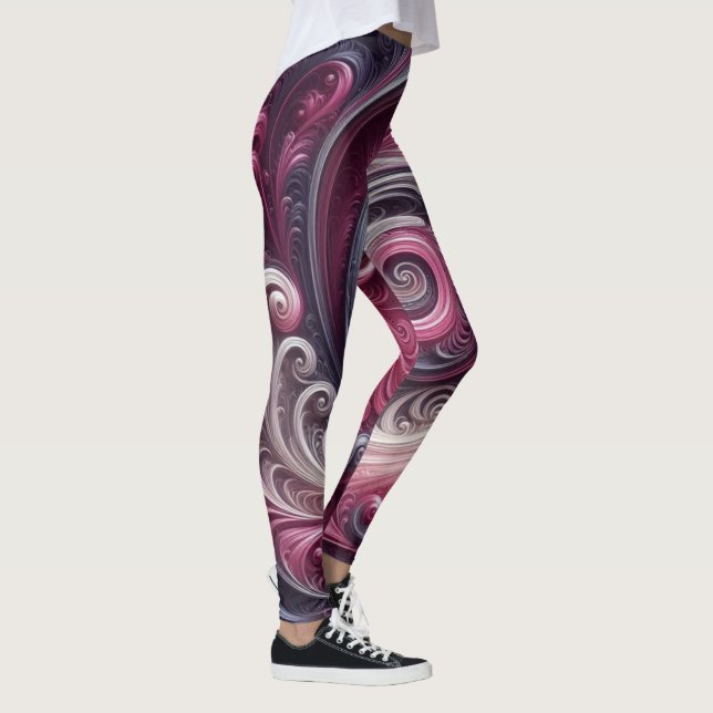 Modern Abstract Simple Swirling Pink and Purple Leggings (Right)
